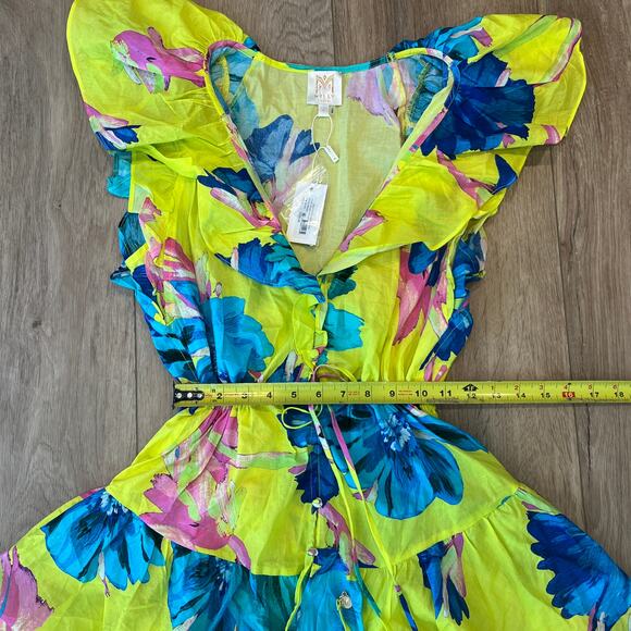 MILLY CABANA Women's Dana Floating Cosmos Dress Size S In Jux Neon Yellow - Picture 11 of 15